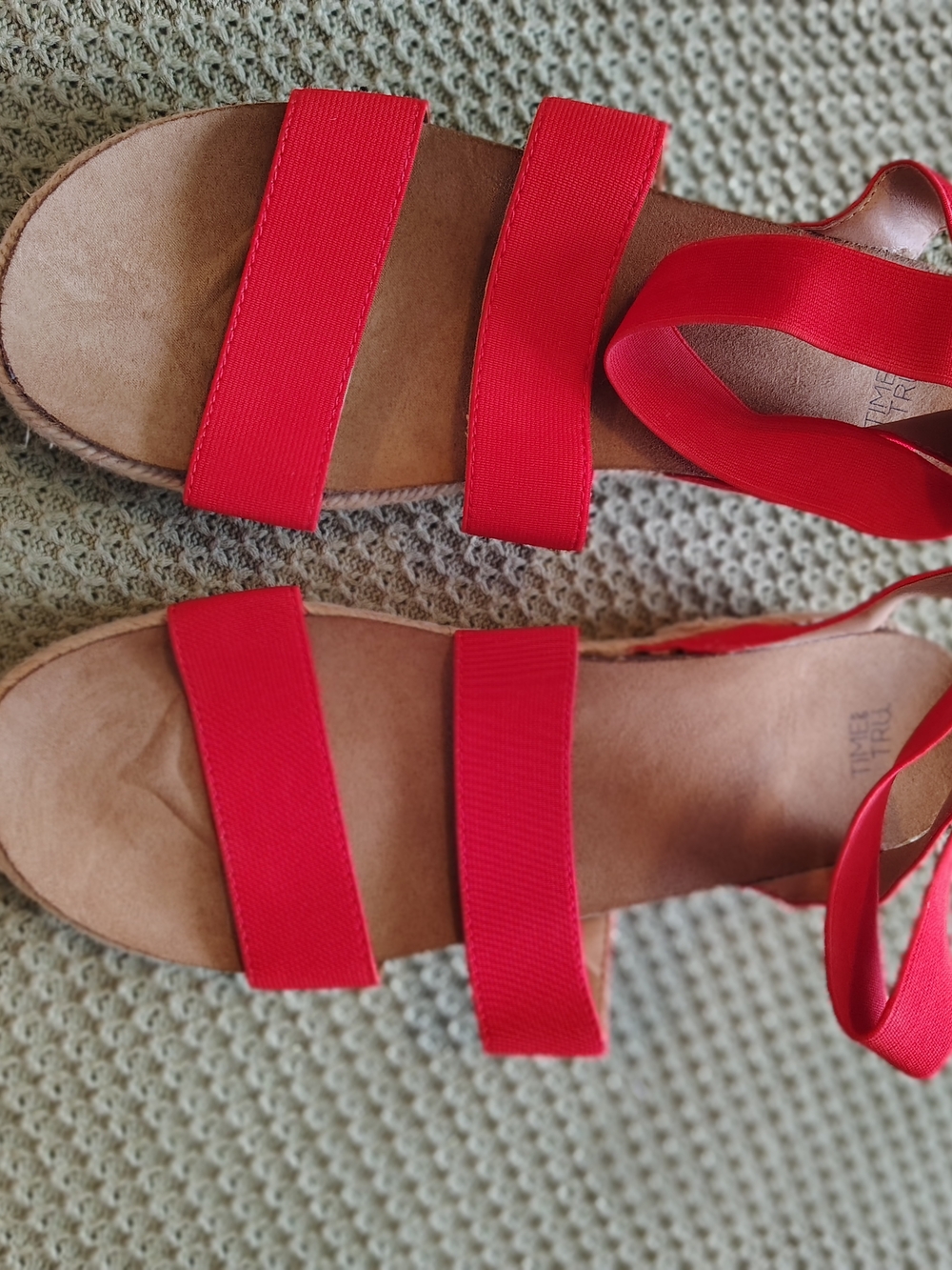 Time and Tru Red Elastic Strap Sandals